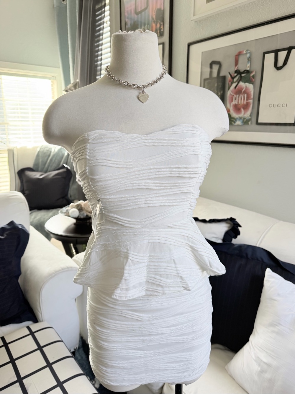 Strapless White Peplum Mini Dress